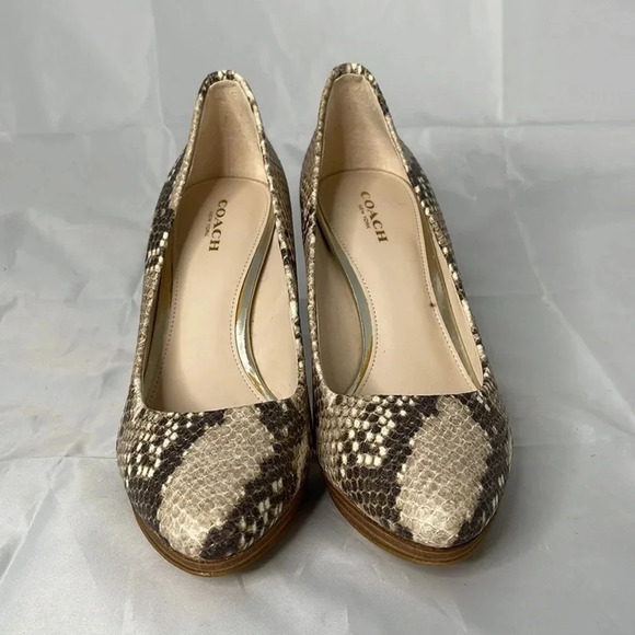 COACH Giovanna Platform Snake-skin Print Pumps Stacked Heels Tan Grey Size 7 - Picture 3 of 11
